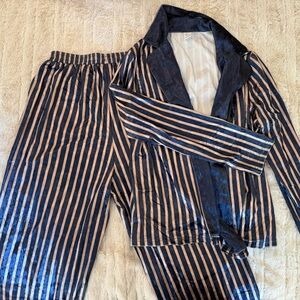 Striped Pajama Set in Blue and Beige